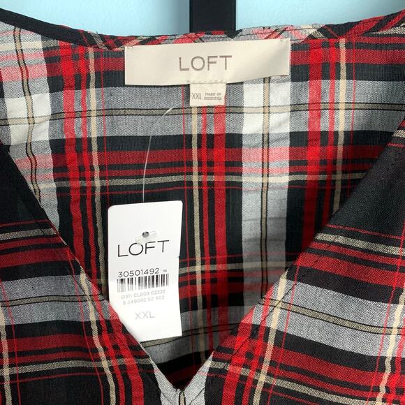 NWT LOFT Plaid Puff Sleeve Top Size XXL - Picture 4 of 5